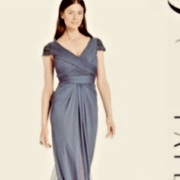 Adrianna Papell Beaded Embellished Formal Evening Wedding Dress Gray NWT Size 12 - Picture 1 of 8